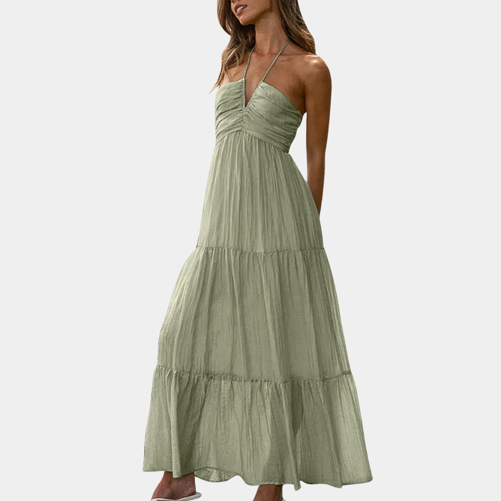 Robe Maxi Longue Élégante - Tissu Léger et Col Halter Flatteur