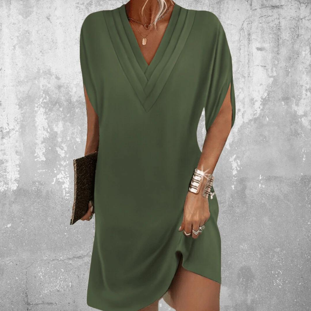 Robe Noire à Col V pour Femmes - Élégante avec Manches Fendues