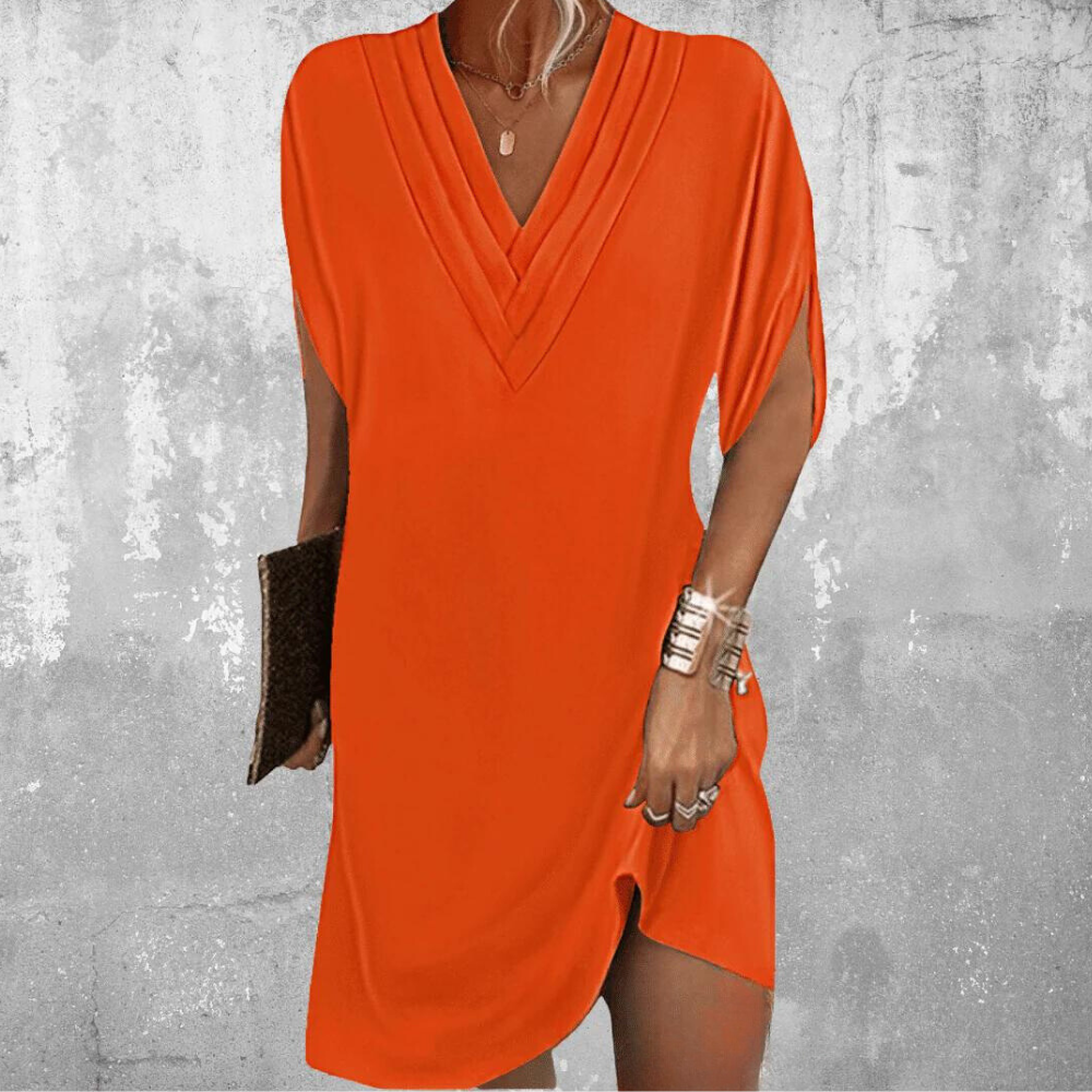 Robe Noire à Col V pour Femmes - Élégante avec Manches Fendues