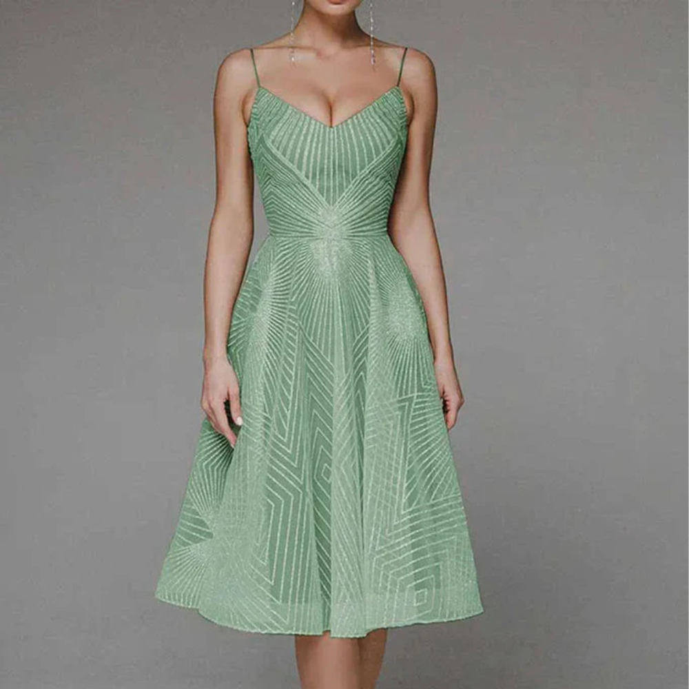 Robe de Soirée à Dos Ouvert - Motif Géométrique Élégant pour Invités
