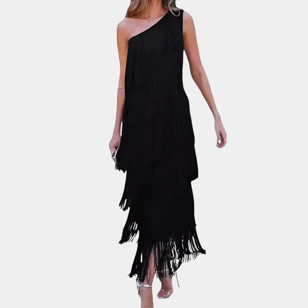 Robe Élégante à Une Épaule - Franges Stylées pour Événements Formels