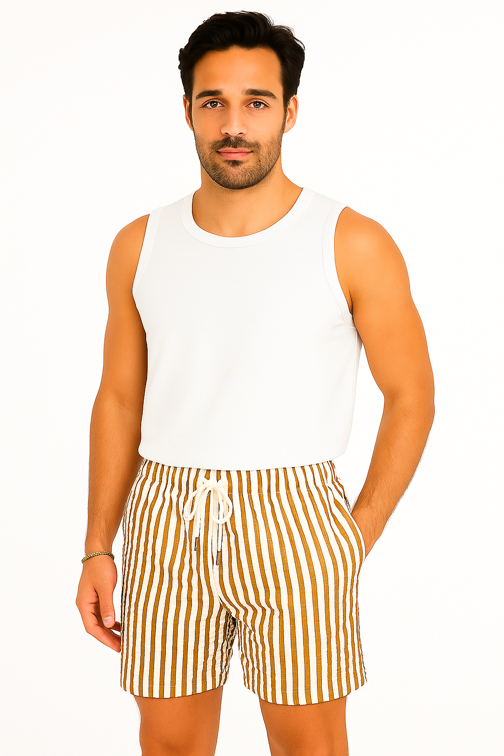 Short d'été à Rayures Classiques - Taille Ajustable et Confort Optimal