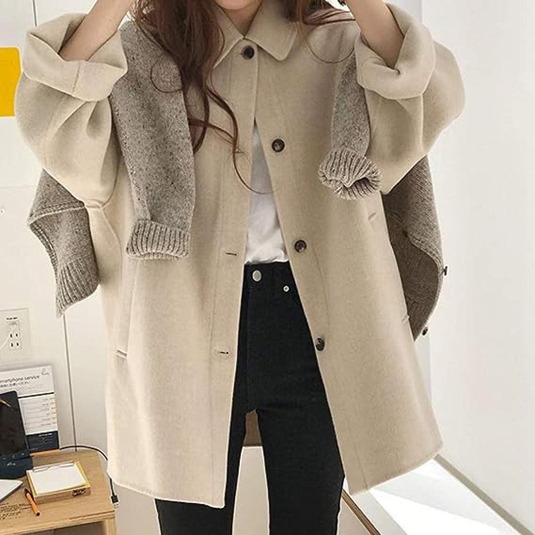 Manteau Femme Douillet à Fermeture Boutonnée - Mi-Long, Coupe Ample et Élégante