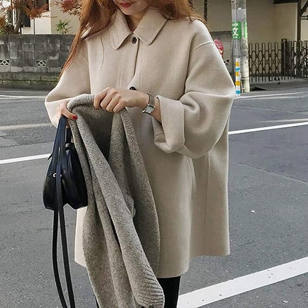 Manteau Femme Douillet à Fermeture Boutonnée - Mi-Long, Coupe Ample et Élégante