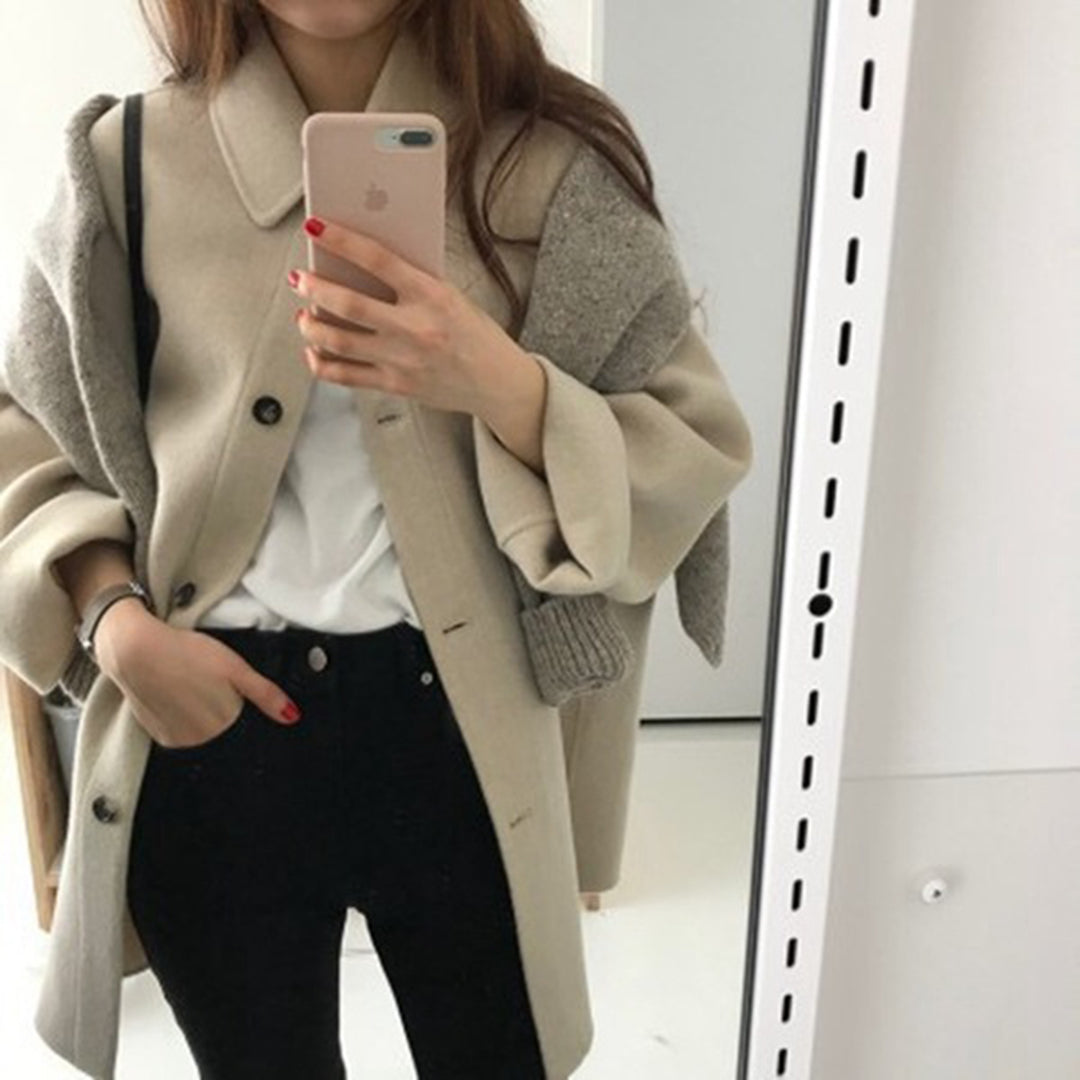 Manteau Femme Douillet à Fermeture Boutonnée - Mi-Long, Coupe Ample et Élégante