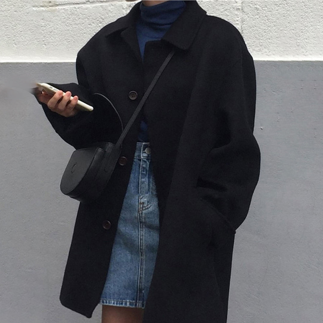 Manteau Femme Douillet à Fermeture Boutonnée - Mi-Long, Coupe Ample et Élégante