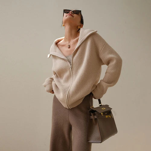 Pull Zippé en Cachemire pour Femme - Confort Douillet et Élégant pour l'Hiver