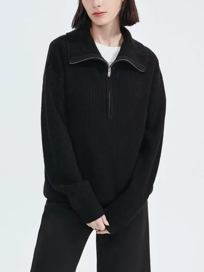 Pull Zippé en Cachemire pour Femme - Confort Douillet et Élégant pour l'Hiver
