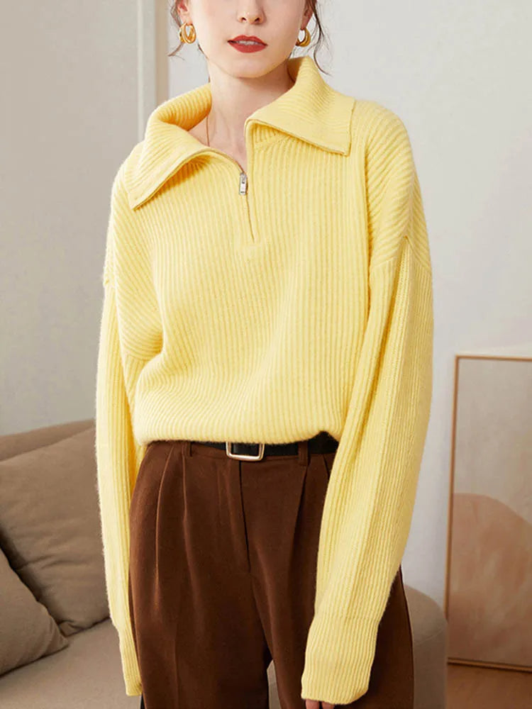 Pull Zippé en Cachemire pour Femme - Confort Douillet et Élégant pour l'Hiver