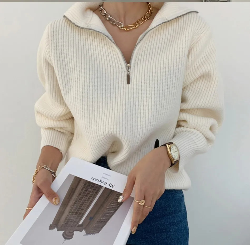 Pull Zippé en Cachemire pour Femme - Confort Douillet et Élégant pour l'Hiver