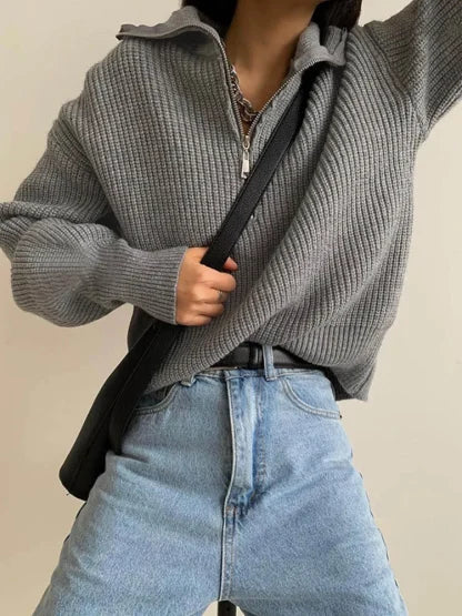 Pull Zippé en Cachemire pour Femme - Confort Douillet et Élégant pour l'Hiver