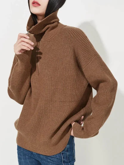 Pull Zippé en Cachemire pour Femme - Confort Douillet et Élégant pour l'Hiver