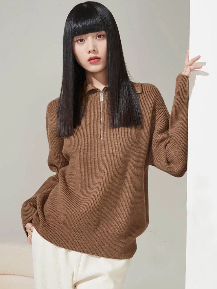 Pull Zippé en Cachemire pour Femme - Confort Douillet et Élégant pour l'Hiver