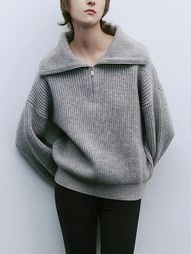 Pull Zippé en Cachemire pour Femme - Confort Douillet et Élégant pour l'Hiver