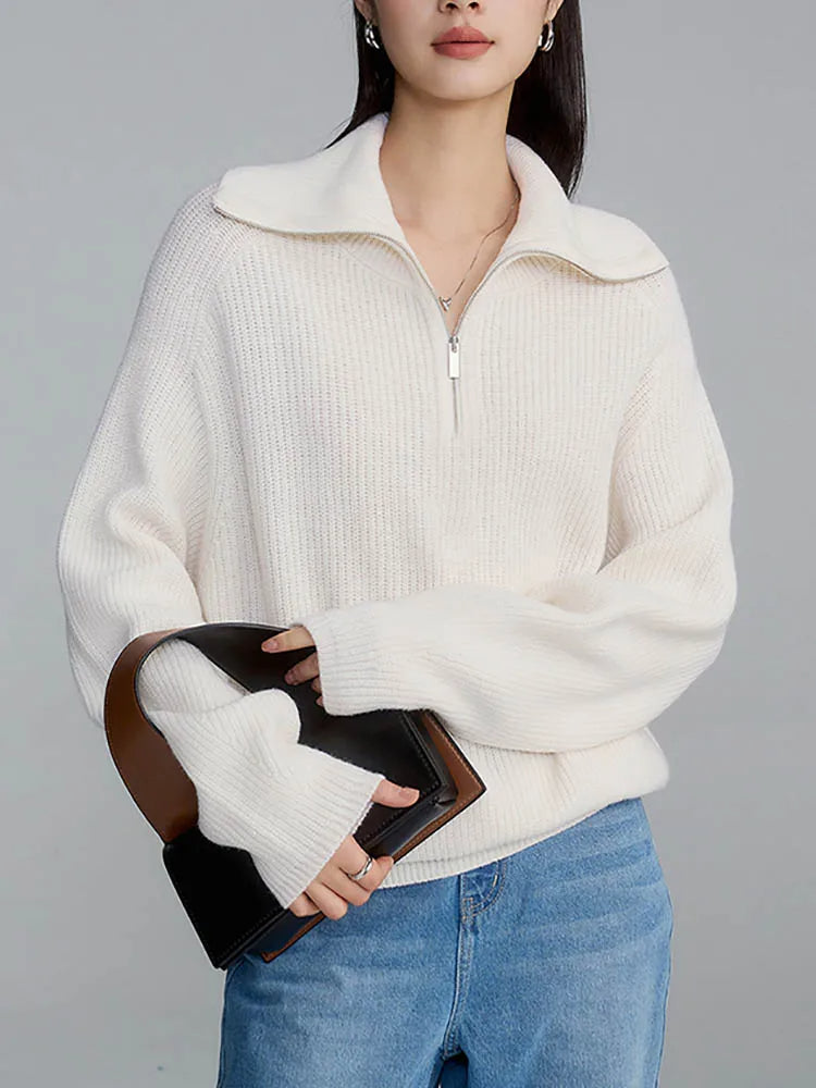 Pull Zippé en Cachemire pour Femme - Confort Douillet et Élégant pour l'Hiver