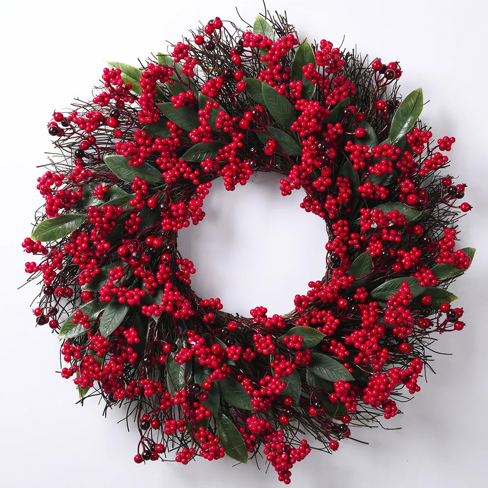 Couronne de Noël aux Baies Rouges - Charme Festif et Durable pour Décoration