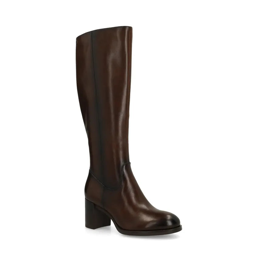 Bottes Hautes en Cuir Marron - Talon Large Confortable pour Automne