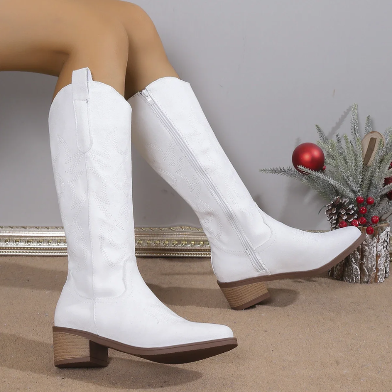 Bottes de Cowboy en Denim - Broderie Western et Talon Confortable