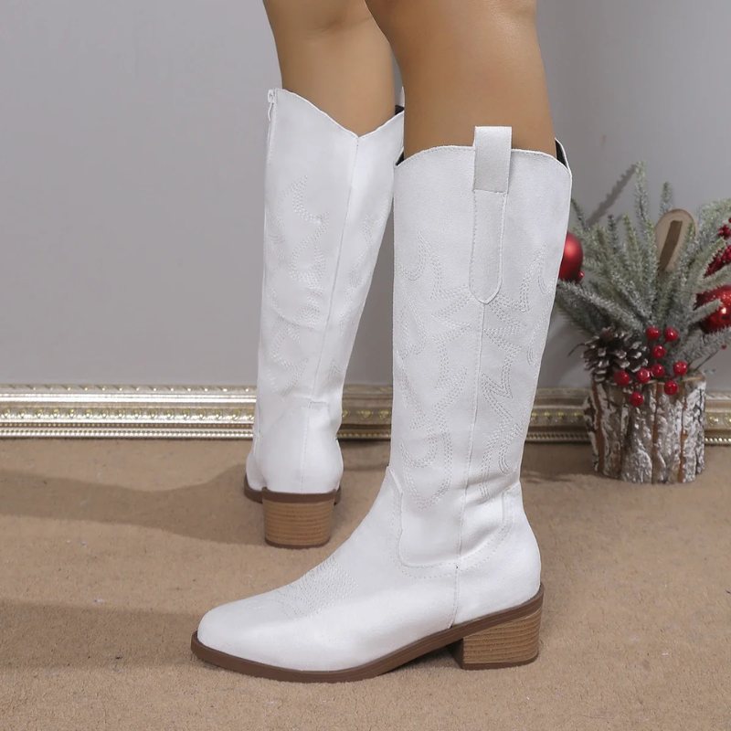 Bottes de Cowboy en Denim - Broderie Western et Talon Confortable