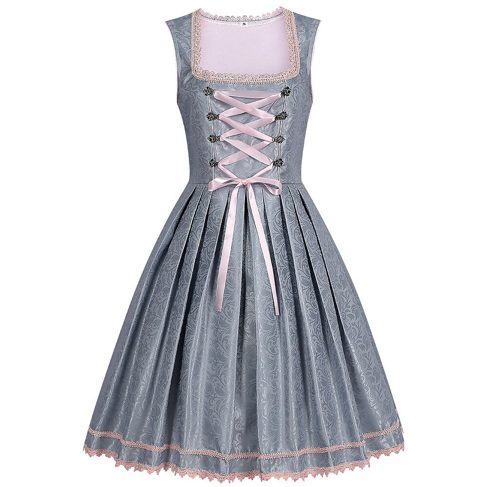 Robe Dirndl Grise avec Tablier - Élégance Traditionnelle pour Oktoberfest