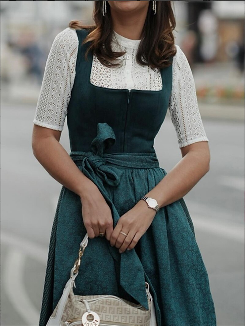 Dirndl Vert Foncé pour Femmes - Robe Traditionnelle Élégante pour Oktoberfest