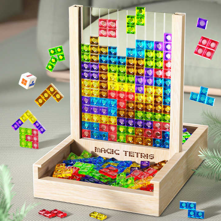 Jeu de Puzzle Tetris Écologique - Blocs en Bois Durables pour Amusement en Famille