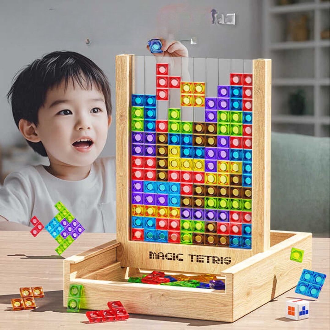 Jeu de Puzzle Tetris Écologique - Blocs en Bois Durables pour Amusement en Famille