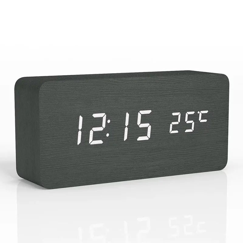 Horloge Réveil Numérique en Bois - Affichage LED et Fonction Silencieuse