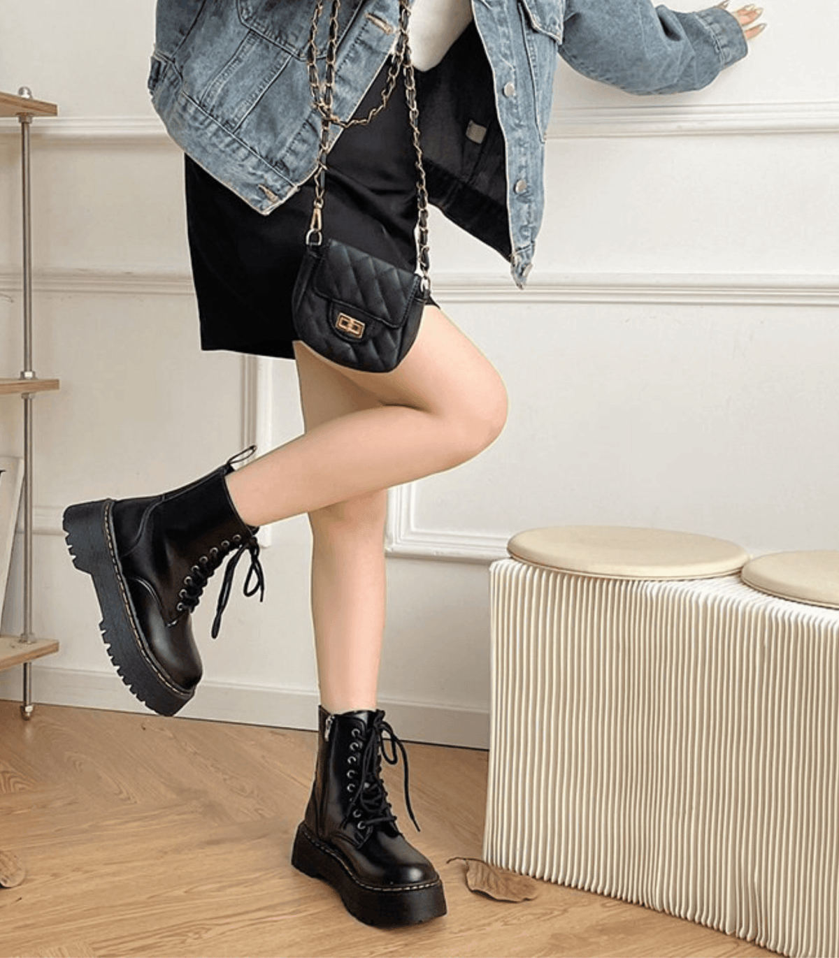 Bottes en Cuir à Semelle Épaisse - Style Urbain et Confort Ultime