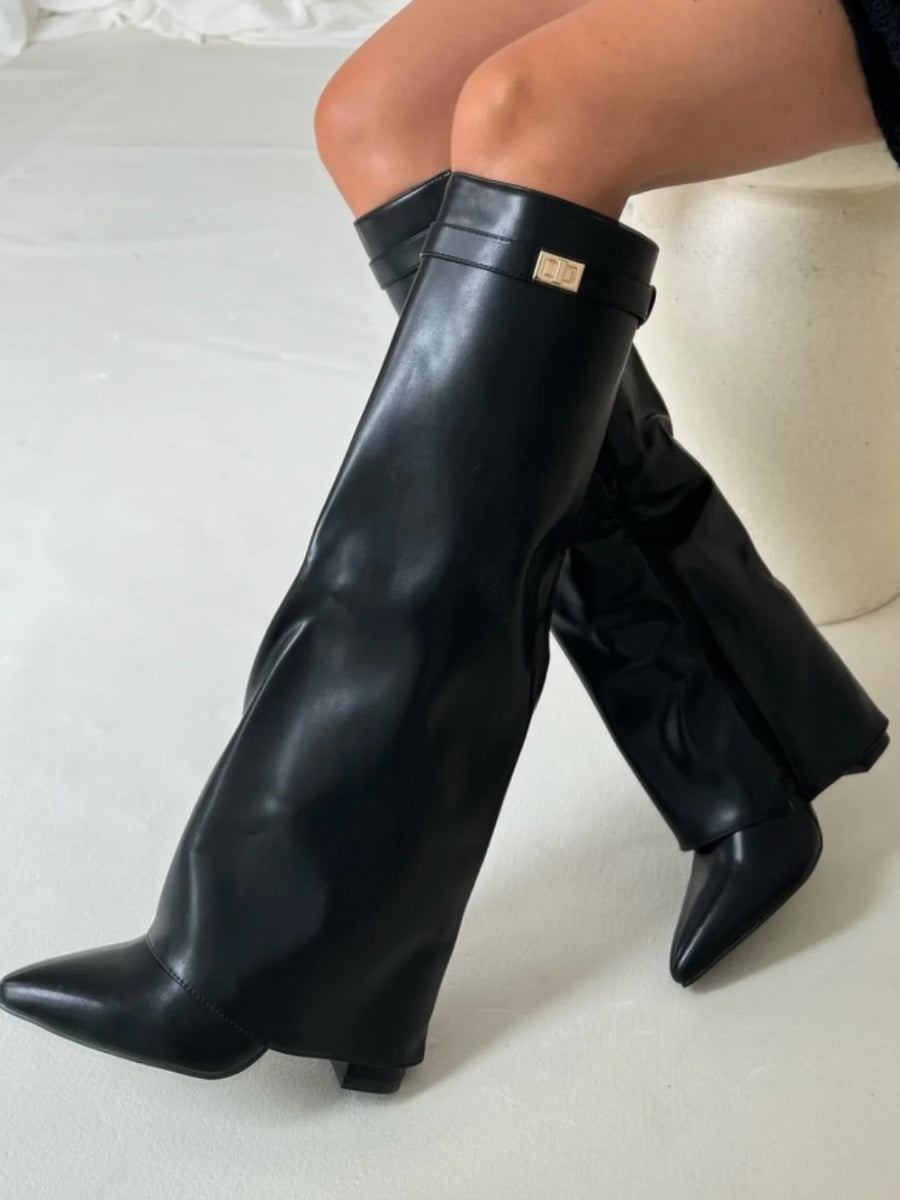 Bottes en Daim Noir pour Femmes - Élégance et Confort avec Accents Dorés