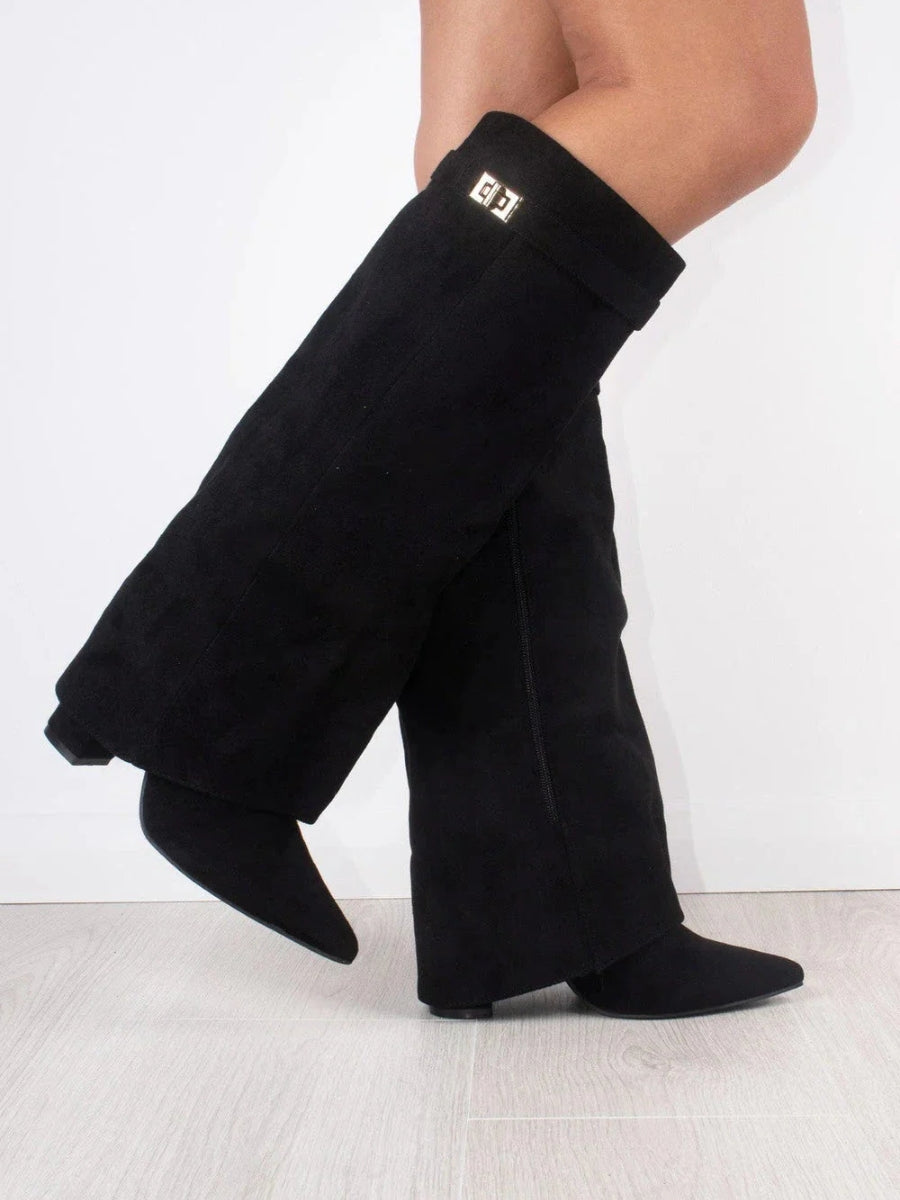 Bottes en Daim Noir pour Femmes - Élégance et Confort avec Accents Dorés
