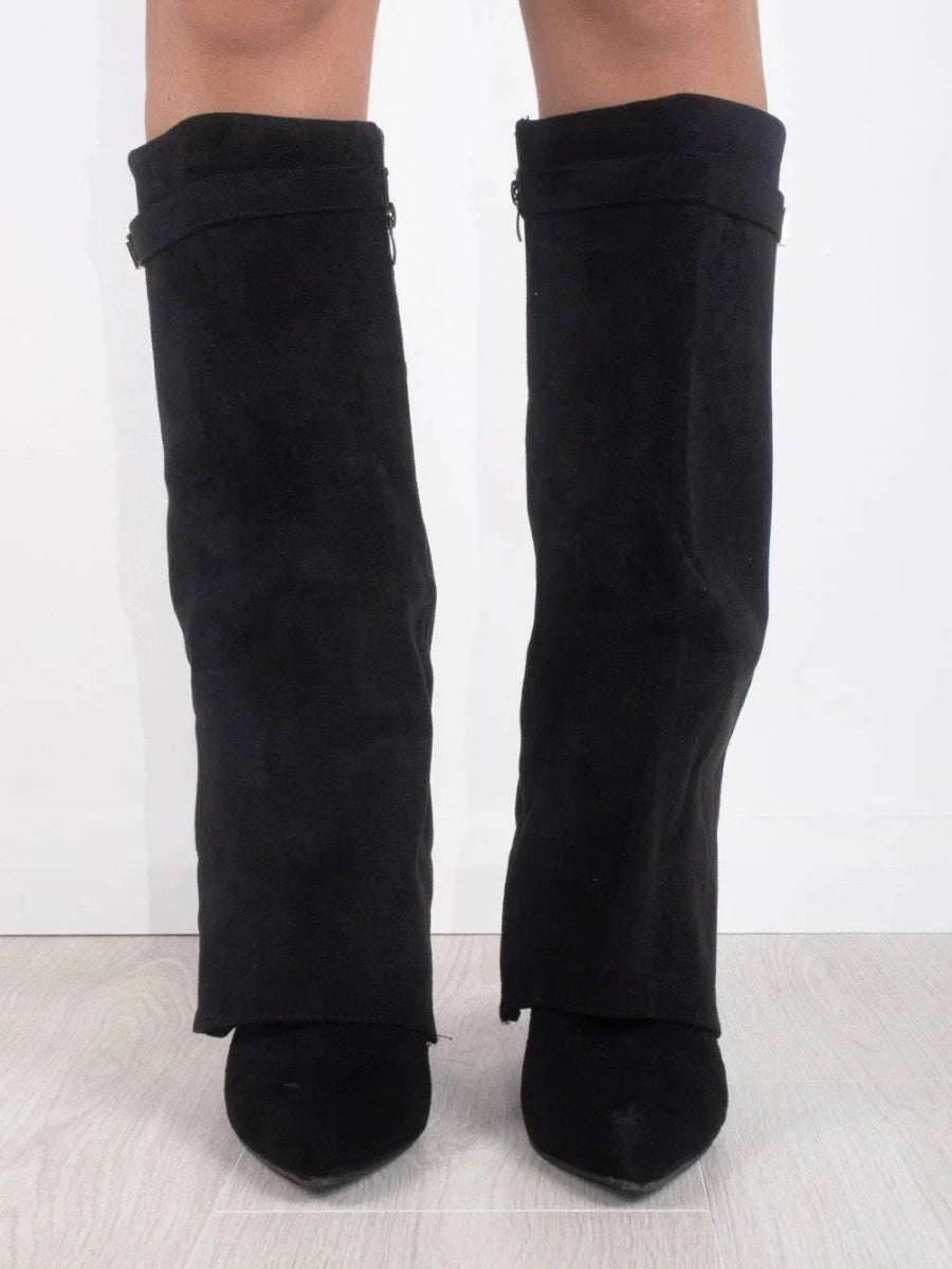 Bottes en Daim Noir pour Femmes - Élégance et Confort avec Accents Dorés