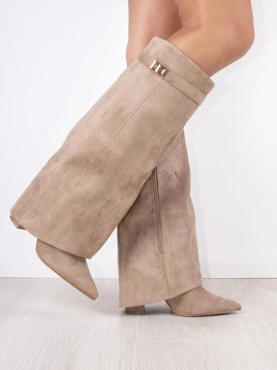 Bottes en Daim Noir pour Femmes - Élégance et Confort avec Accents Dorés