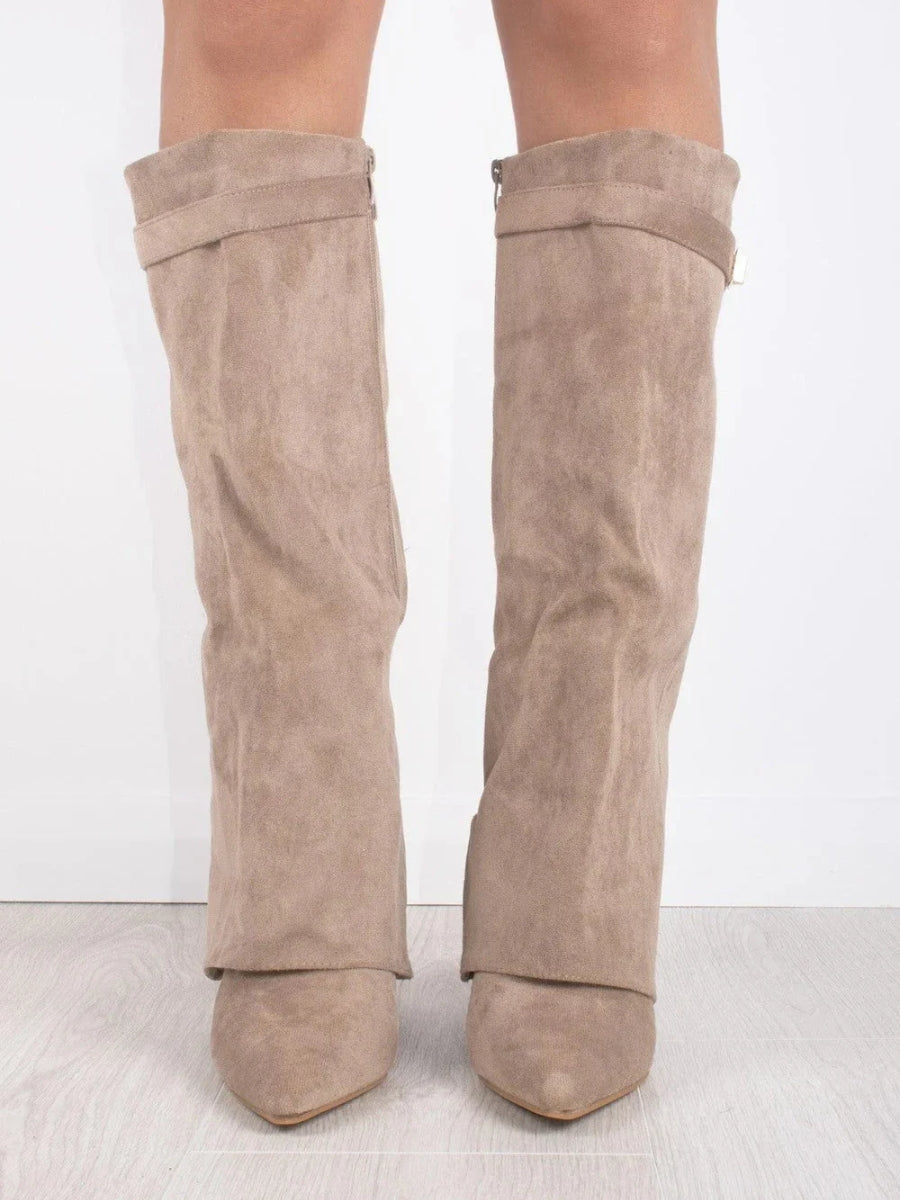 Bottes en Daim Noir pour Femmes - Élégance et Confort avec Accents Dorés