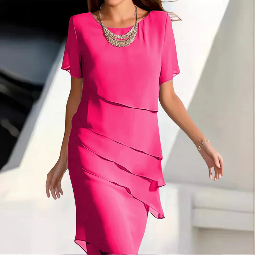 Robe Midi en Chiffon Aéré - Design Superposé et Chic pour Été