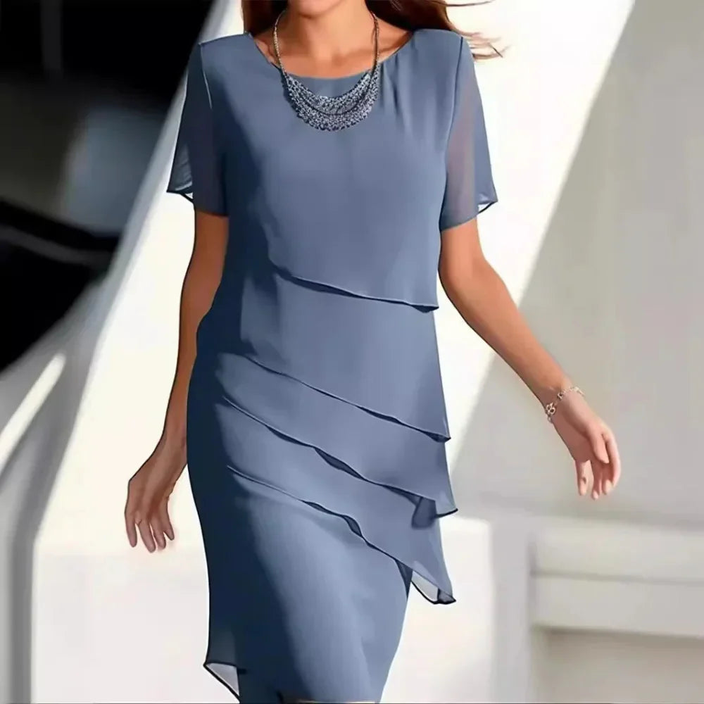 Robe Midi en Chiffon Aéré - Design Superposé et Chic pour Été