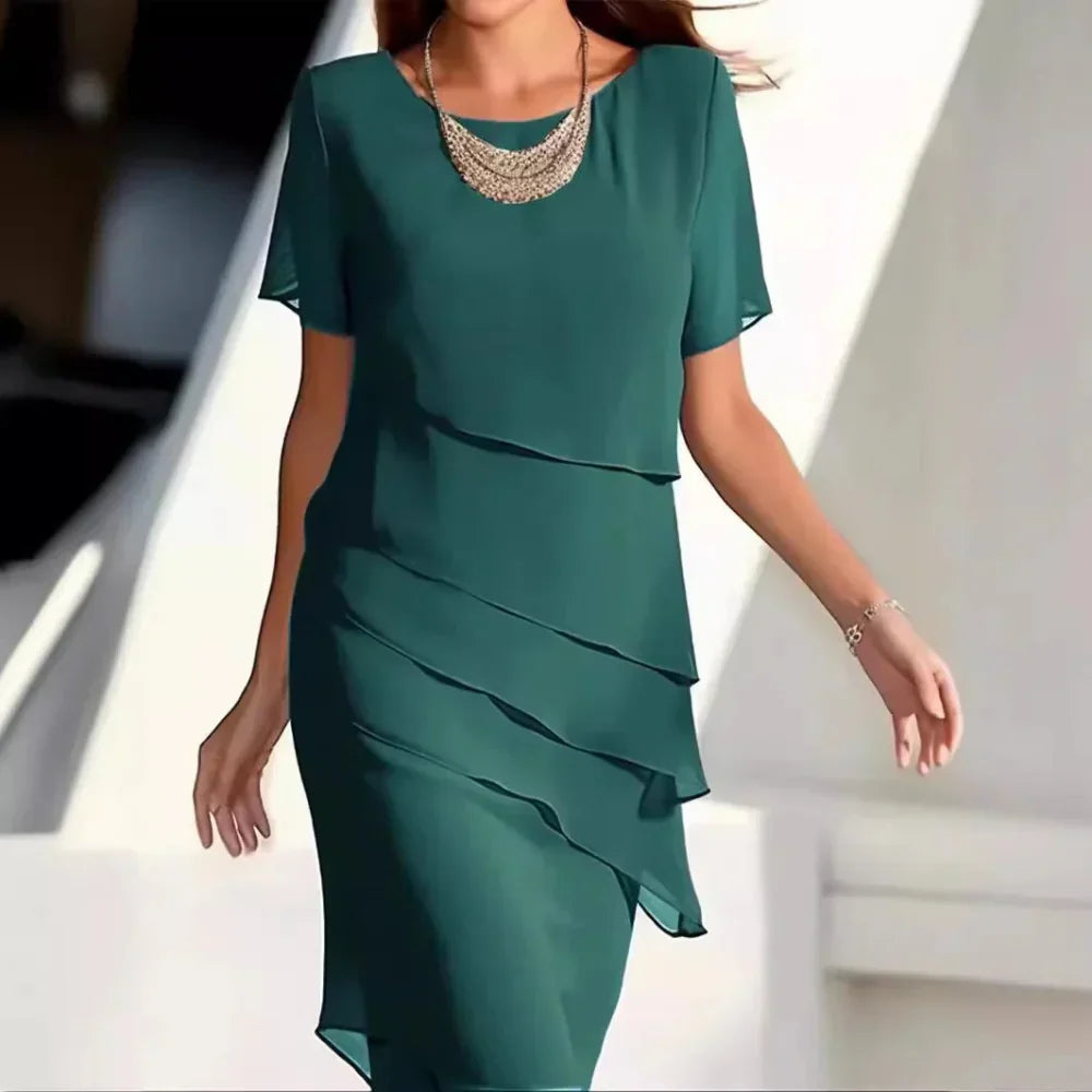 Robe Midi en Chiffon Aéré - Design Superposé et Chic pour Été
