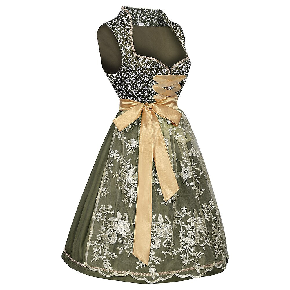 Robe dirndl verte brodée - Élégante avec Tablier Assorti
