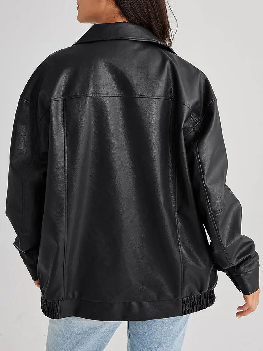 Veste Bomber en Cuir Oversize - Style Décontracté et Élégant pour Femmes