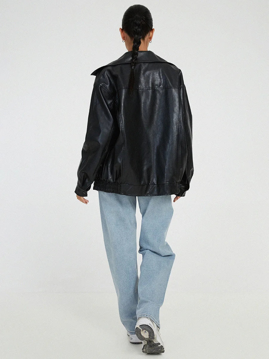 Veste Bomber en Cuir Oversize - Style Décontracté et Élégant pour Femmes