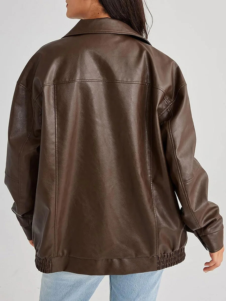 Veste Bomber en Cuir Oversize - Style Décontracté et Élégant pour Femmes