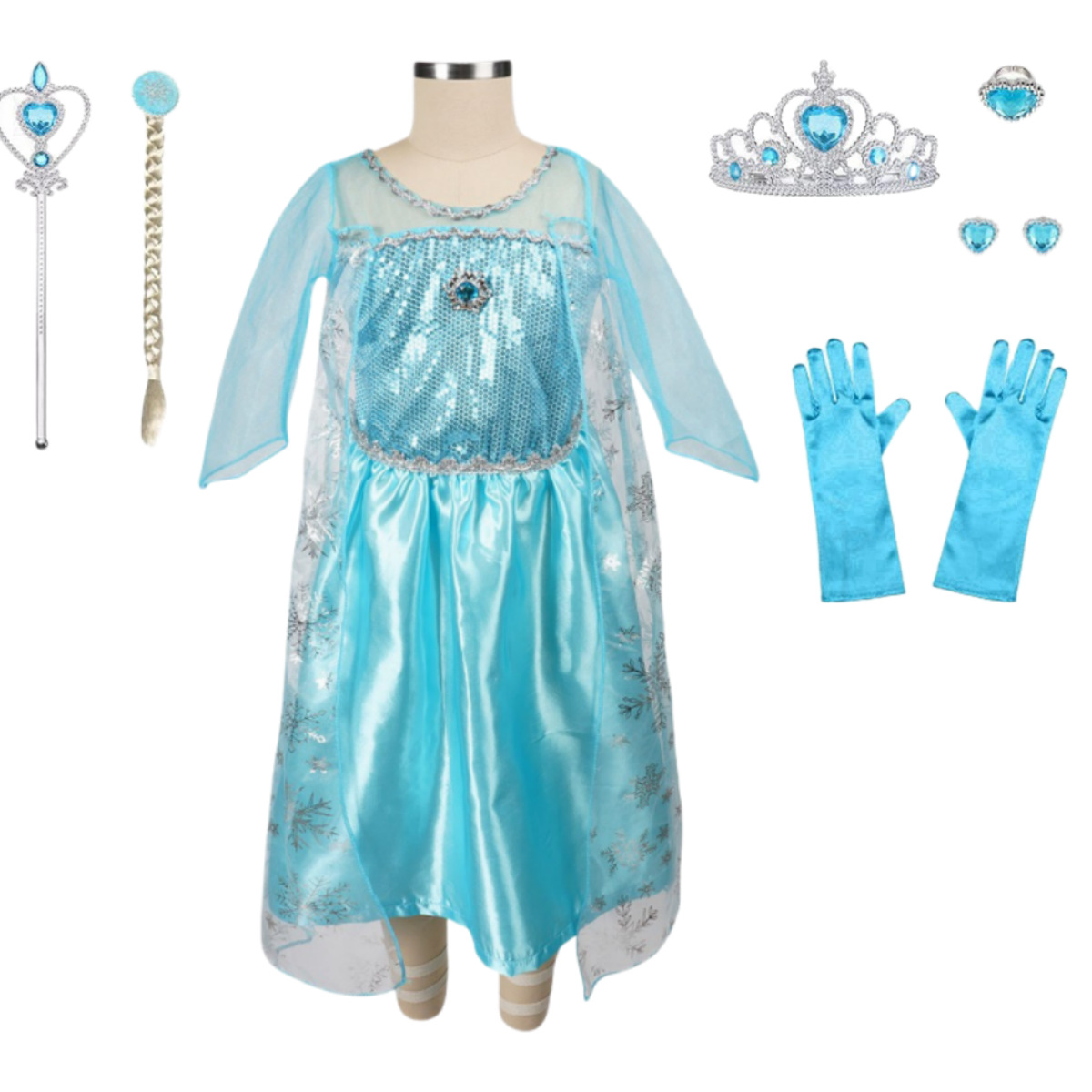 Costume de Princesse Halloween pour Filles - Robe Maxi à Manches Longues et Sequins