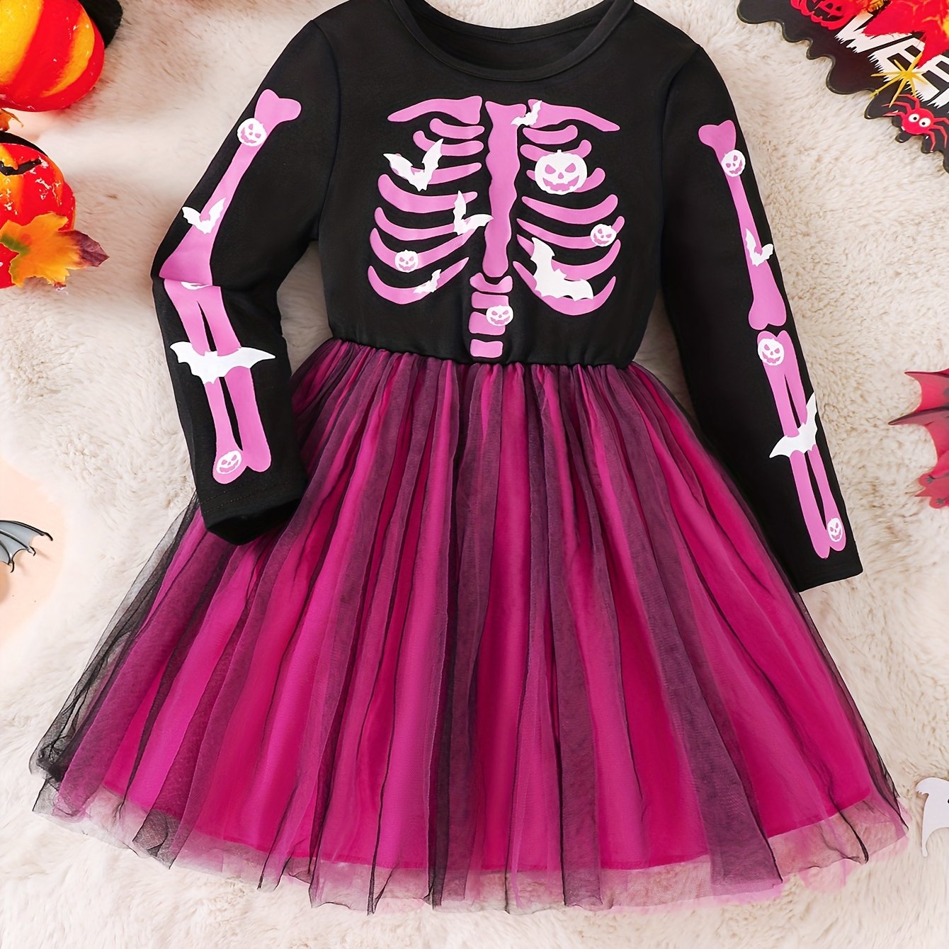 Robe de Costume Squelette pour Filles - Confortable et Festive pour Halloween