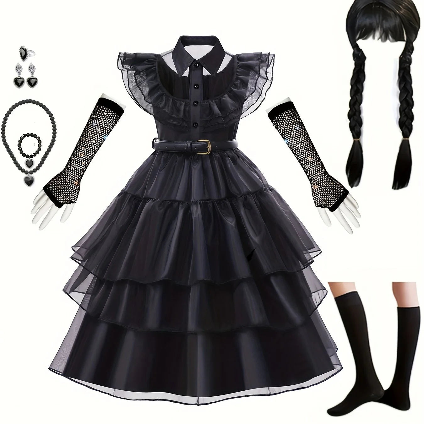 Robe d'Halloween Gothique pour Filles - Costume Complet avec Accessoires Effrayants