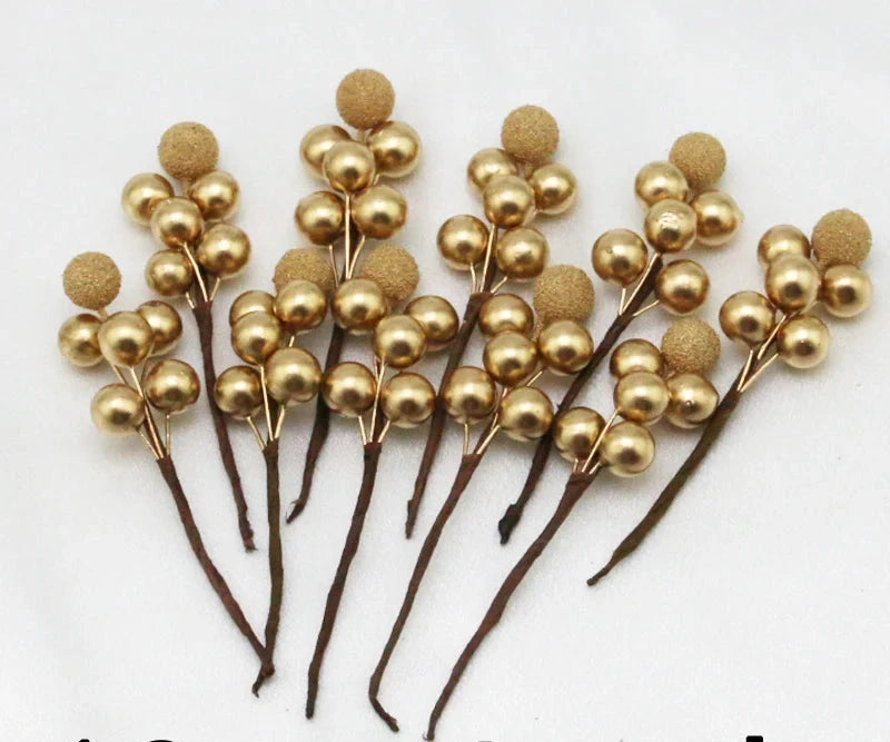Baies Yangmei de Luxe pour Décoration - Ensemble Élégant de 10 Baies Dorées