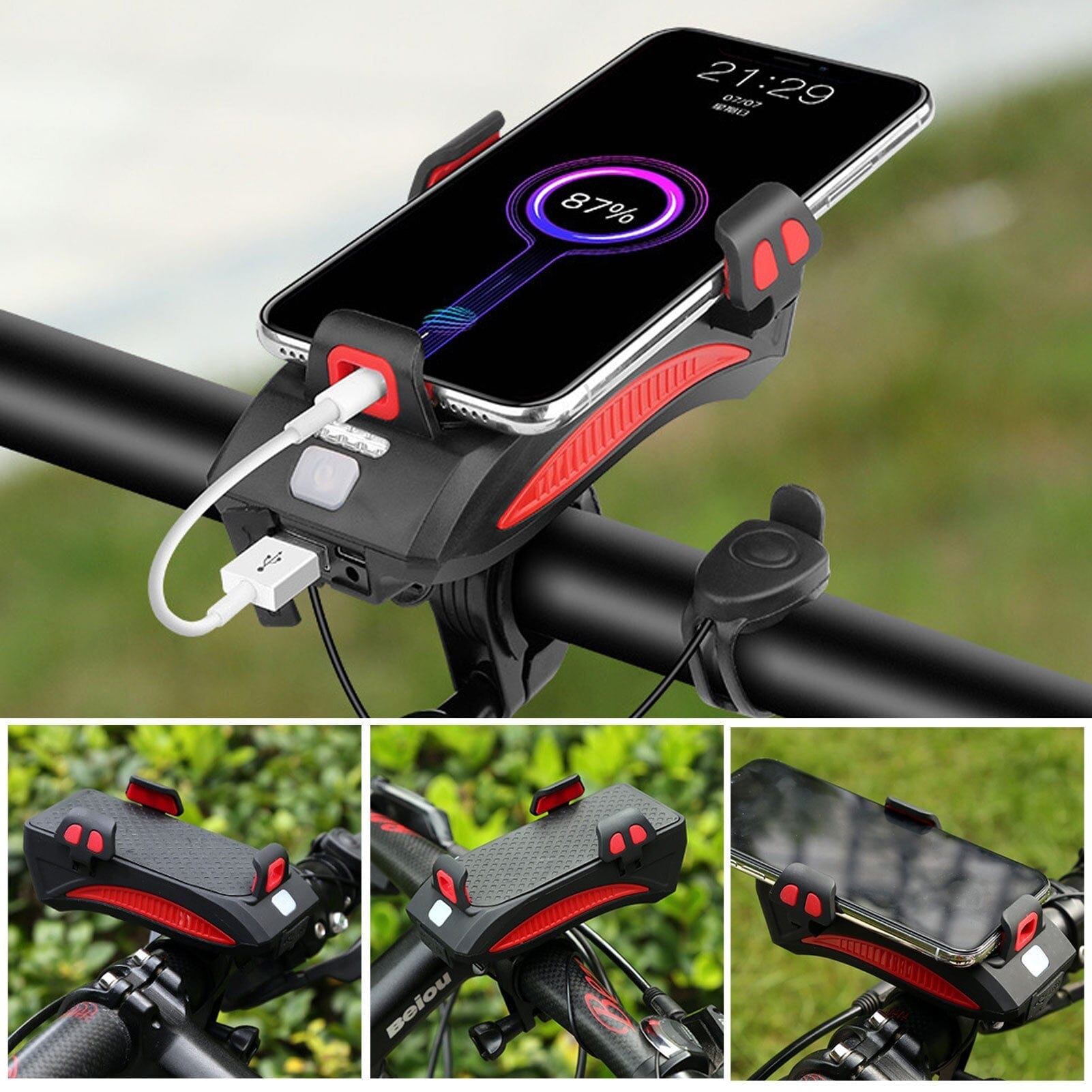 Lampe de Vélo Multifonctionnelle - Sécurité, Charge et Support Téléphone
