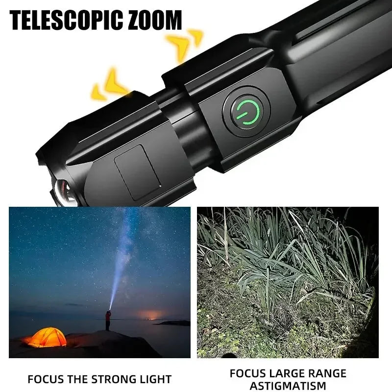 Lampe de Poche Rechargeable USB - Design Étanche et Mise au Point Télescopique