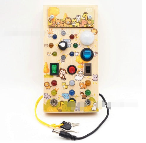 Jeu Interactif en Bois avec Lumières LED - 15 Lumières Colorées et 9 Interrupteurs Simples