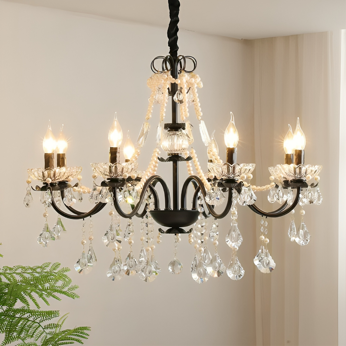 Lustre en Cristal Noir Contemporain - Élégance et Luxe pour Votre Intérieur