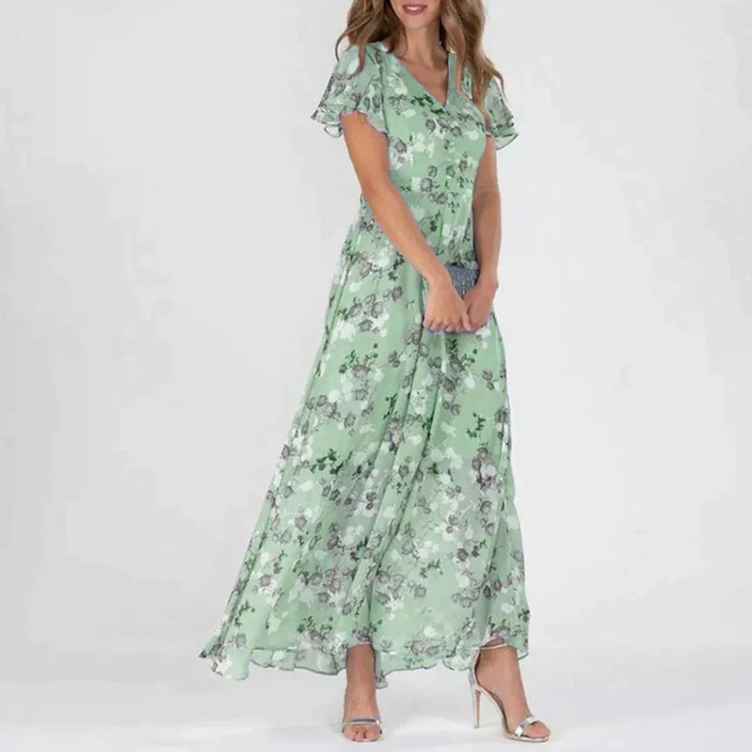 Robe Maxi Fleurie Vintage - Chiffon Léger et Confortable pour l'Été